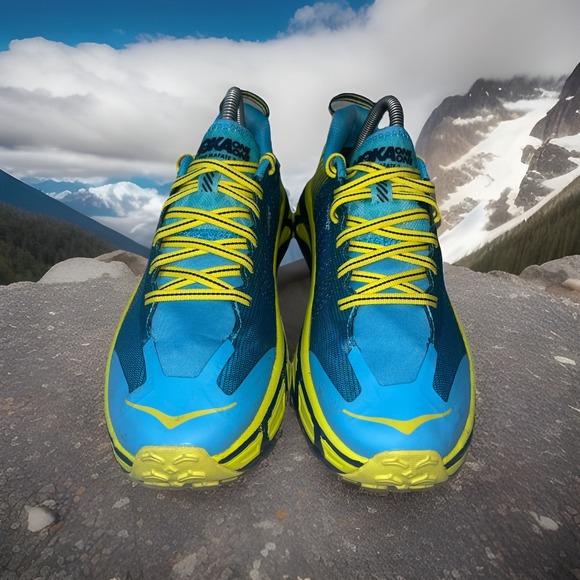 HOKA One‎ One Evo Mafate Trail Blue Yellow Women's Size 9 Vibram 1091576 CCTRS - Picture 2 of 16